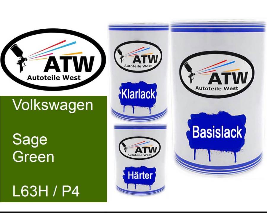 Volkswagen, Sage Green, L63H / P4: 500ml Lackdose + 500ml Klarlack + 250ml Härter - Set, von ATW Autoteile West.